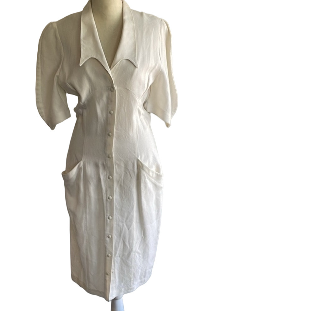 Vintage Thierry Mugler White Linen Shirt Dress – Rare Collector Piece – EU 40 - Picture 5 of 6
